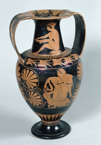 Attic red-figure amphora depicting a maenad and a satyr, by Panphaios by Greek